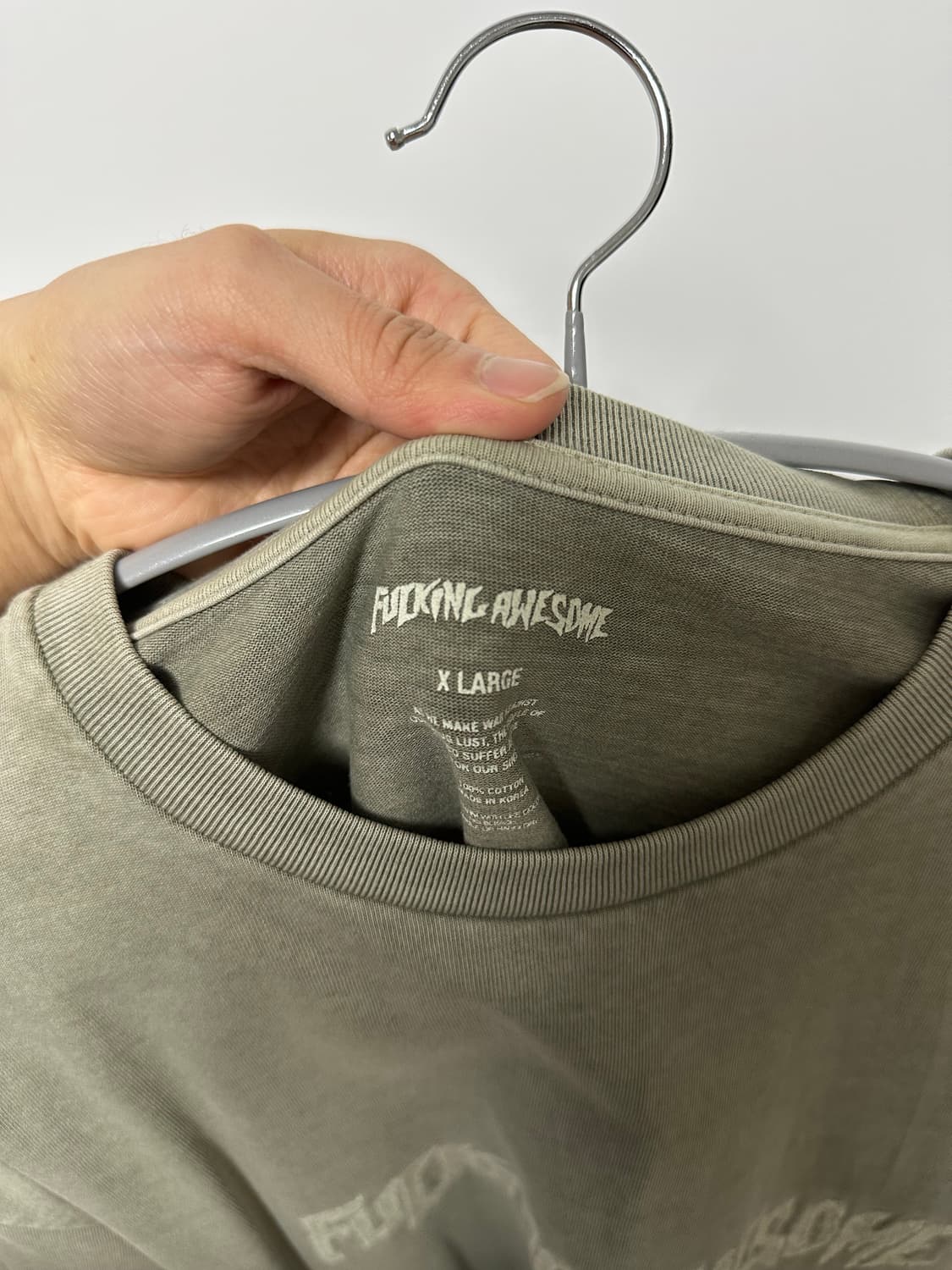 퍼킹어썸 워싱 카키 로고 티셔츠 XL 급처 상품이미지4