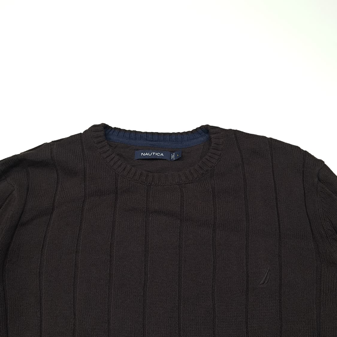 CL136 L 노티카 00s 버티컬 립 텍스처 브라운 크루넥 니트 상품이미지2