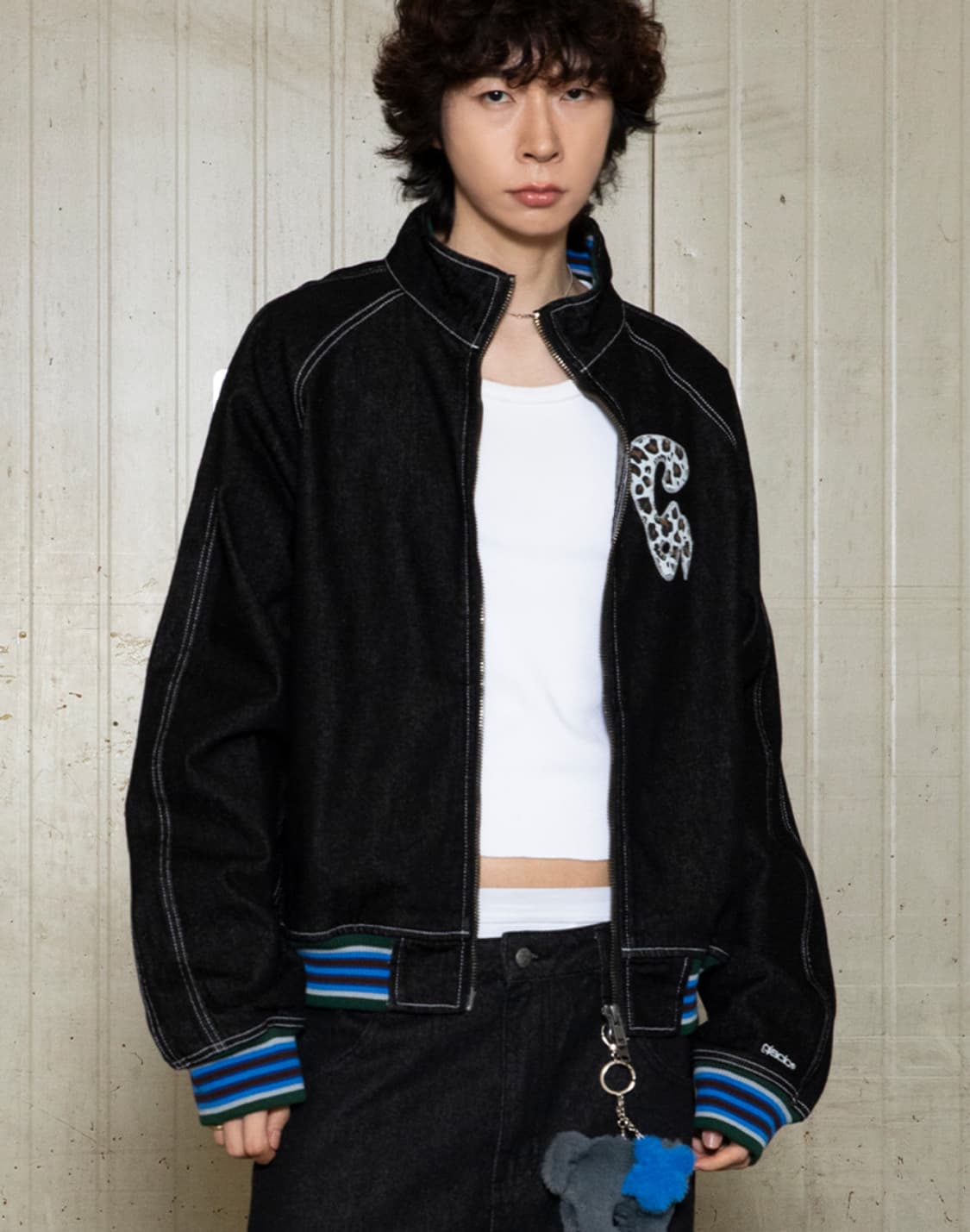 글랙 GLACK GJ105 컬러립 데님 블루종 자켓 블랙 상품이미지8