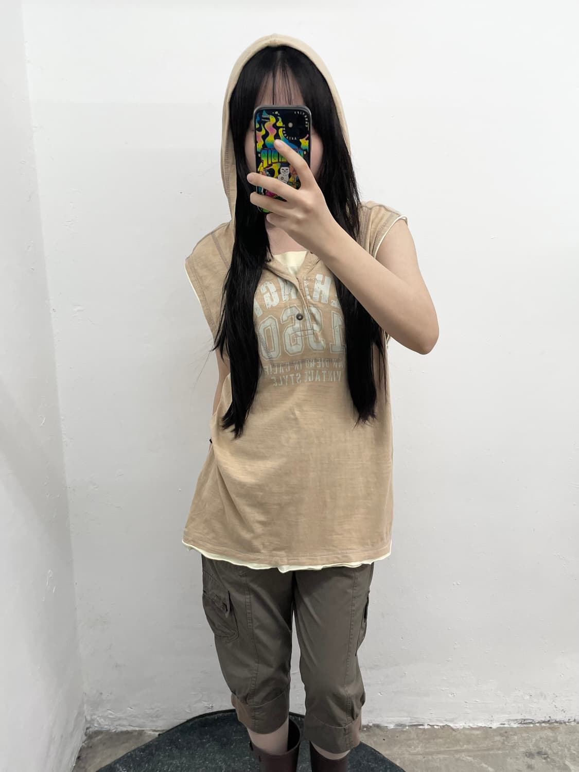y2k 레이어드 후드 베스트 탑 상품이미지5