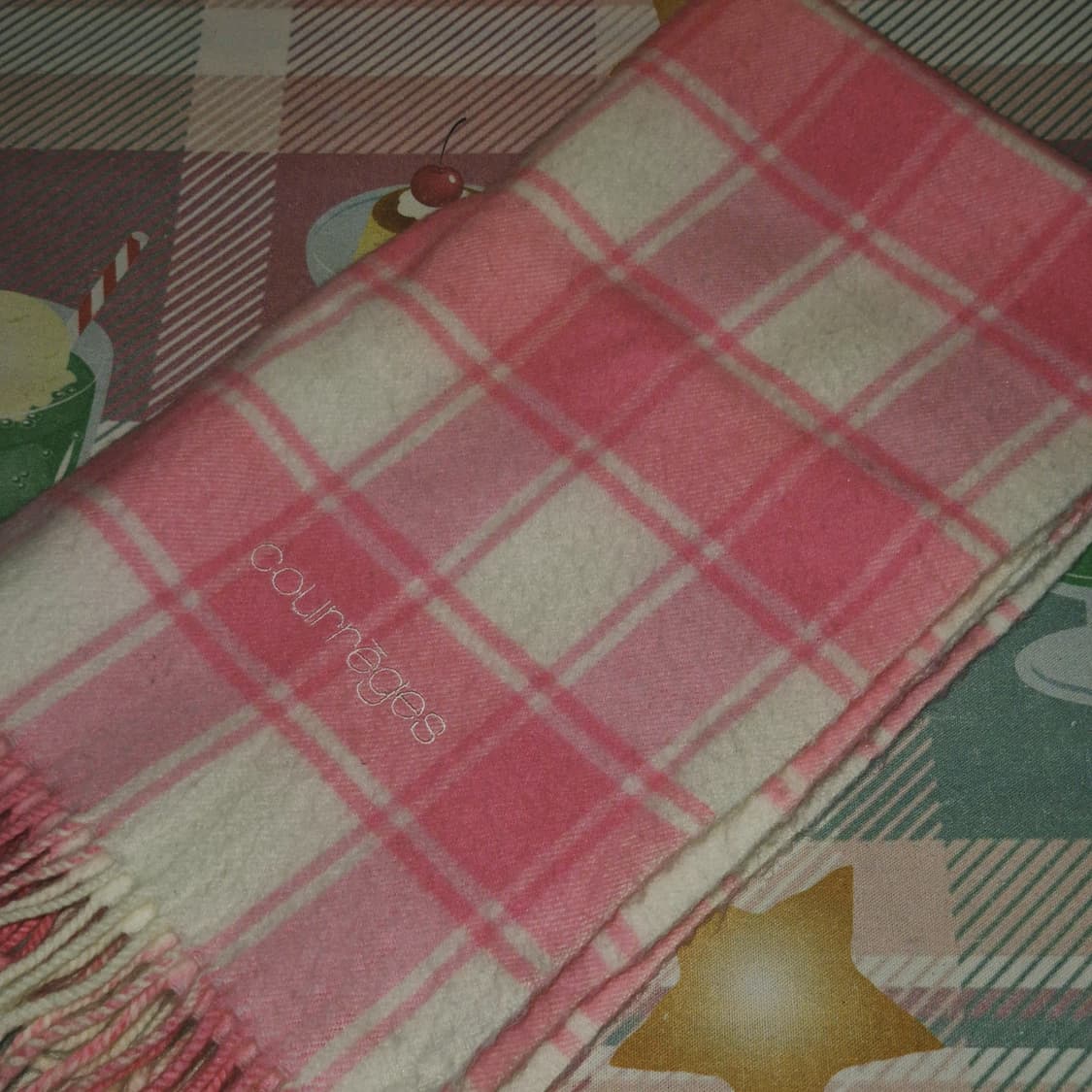 90s 꾸레쥬 핑크 타탄 울 블랭킷&머플러 상품이미지5