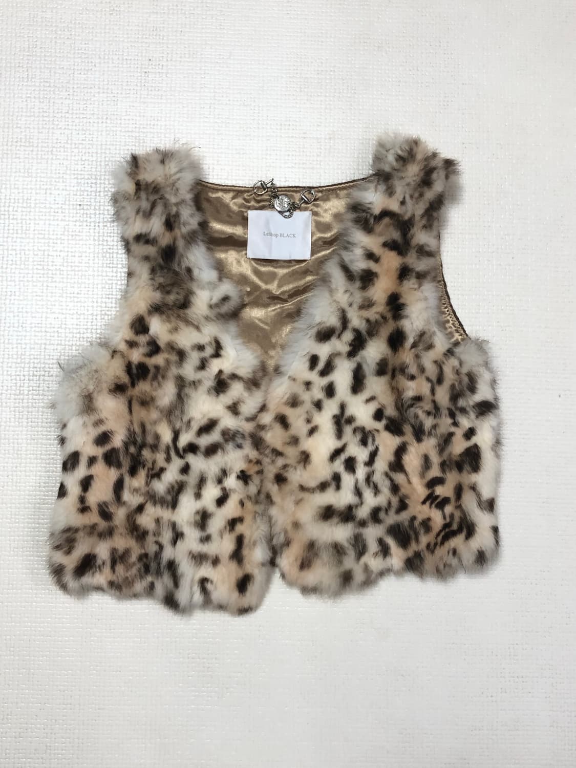 빈티지 베이지 레오파드 래빗 퍼 베스트 상품이미지7