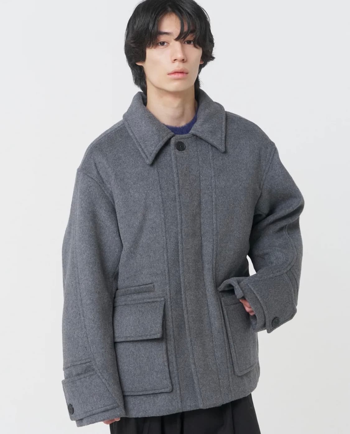 [3] 미세키서울 맨 와이드 탭 하프코트 차콜 상품이미지1