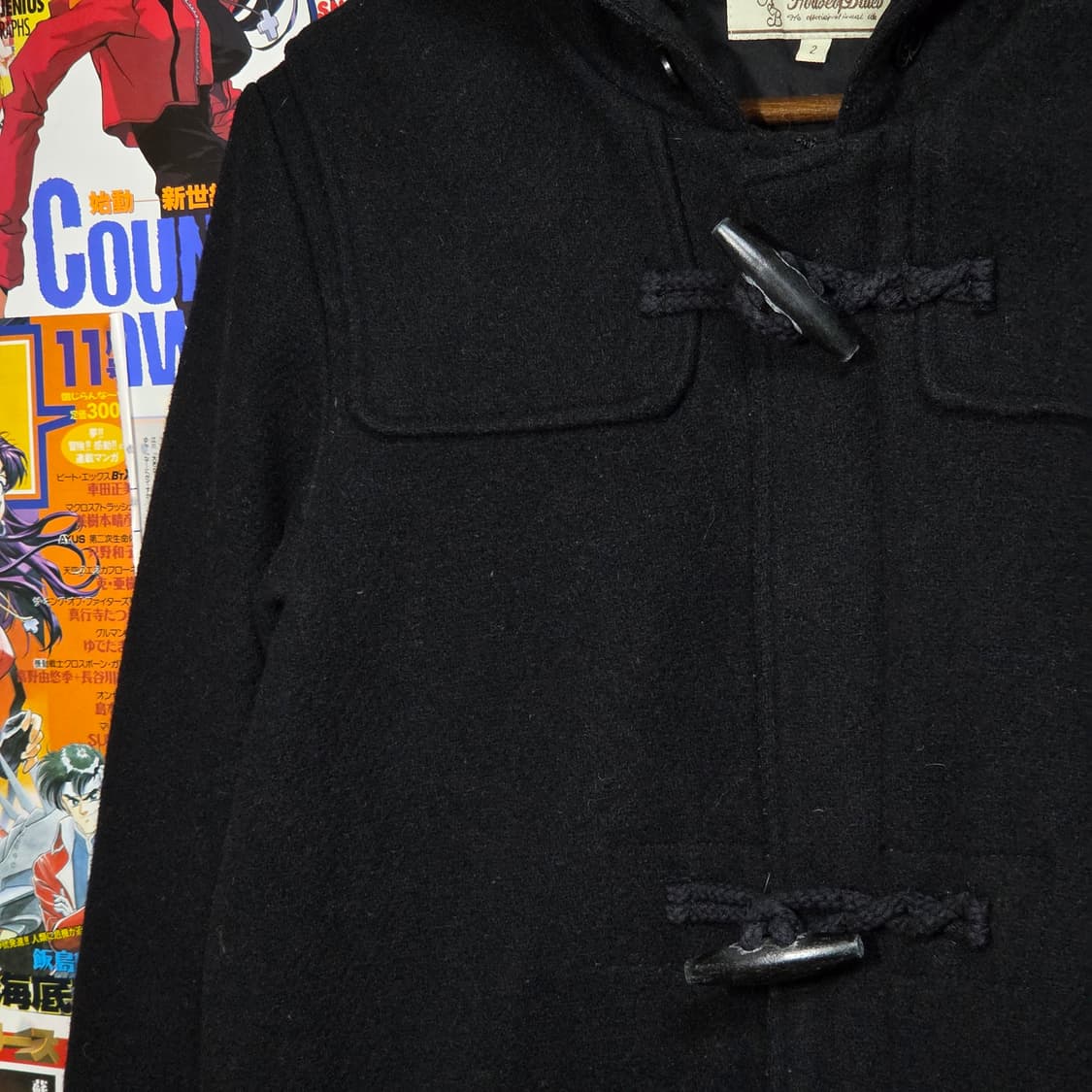 JPN 빈티지 블랙 후드 떡볶이 미디 코트 상품이미지4