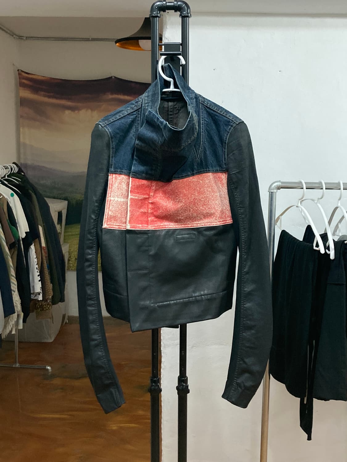 릭오웬스 레더 믹스 데님 자켓 상품이미지5