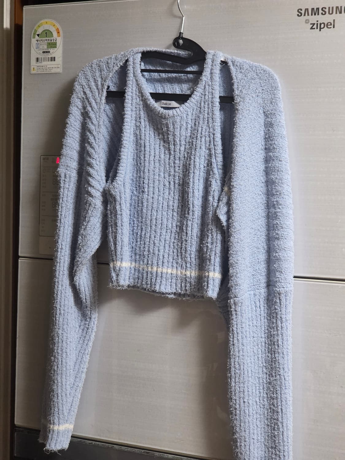 만원급처! 소라색 니트 크롭 나시 볼레로 세트 상품이미지1