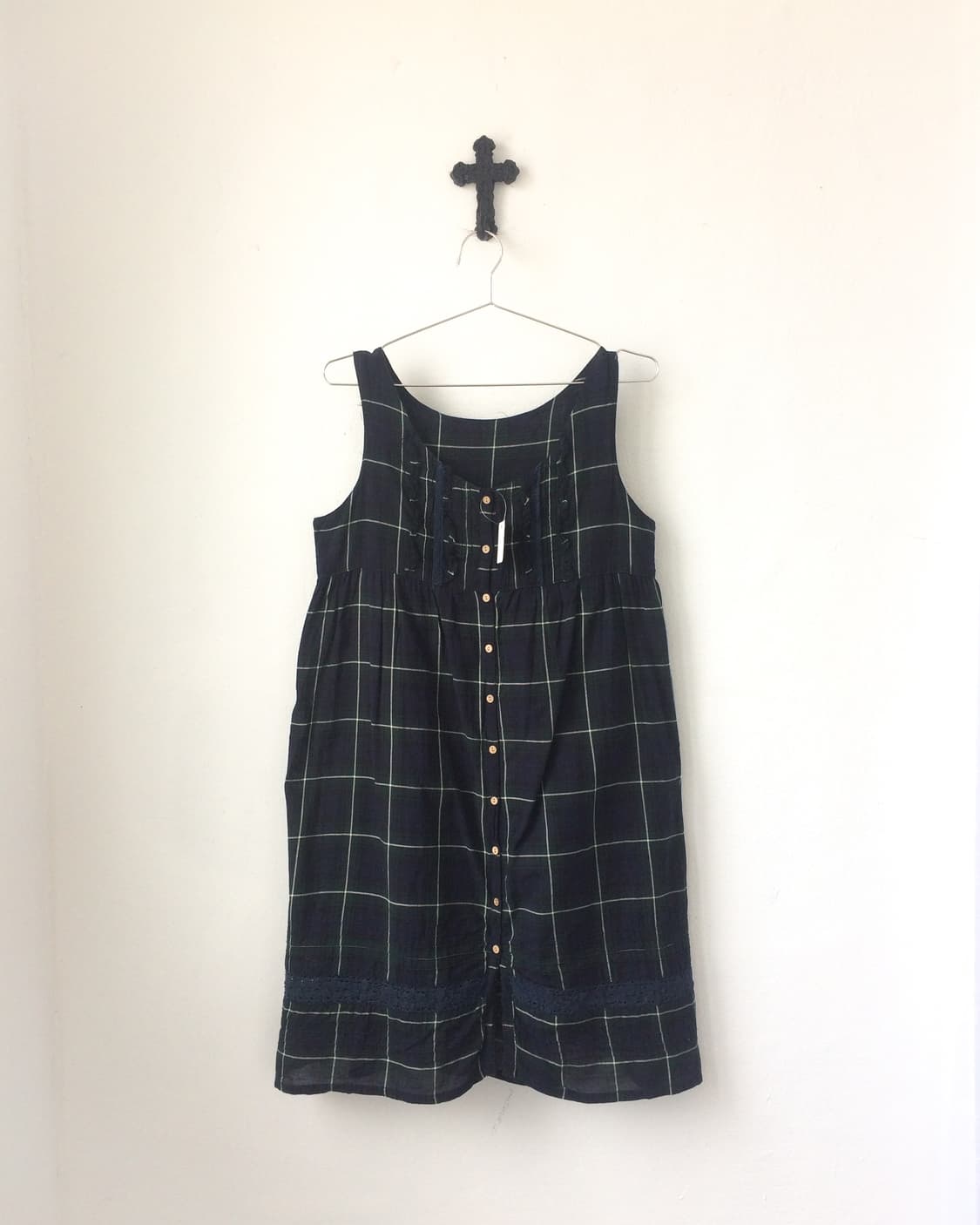 Button point check pattern sleevelss 상품이미지2