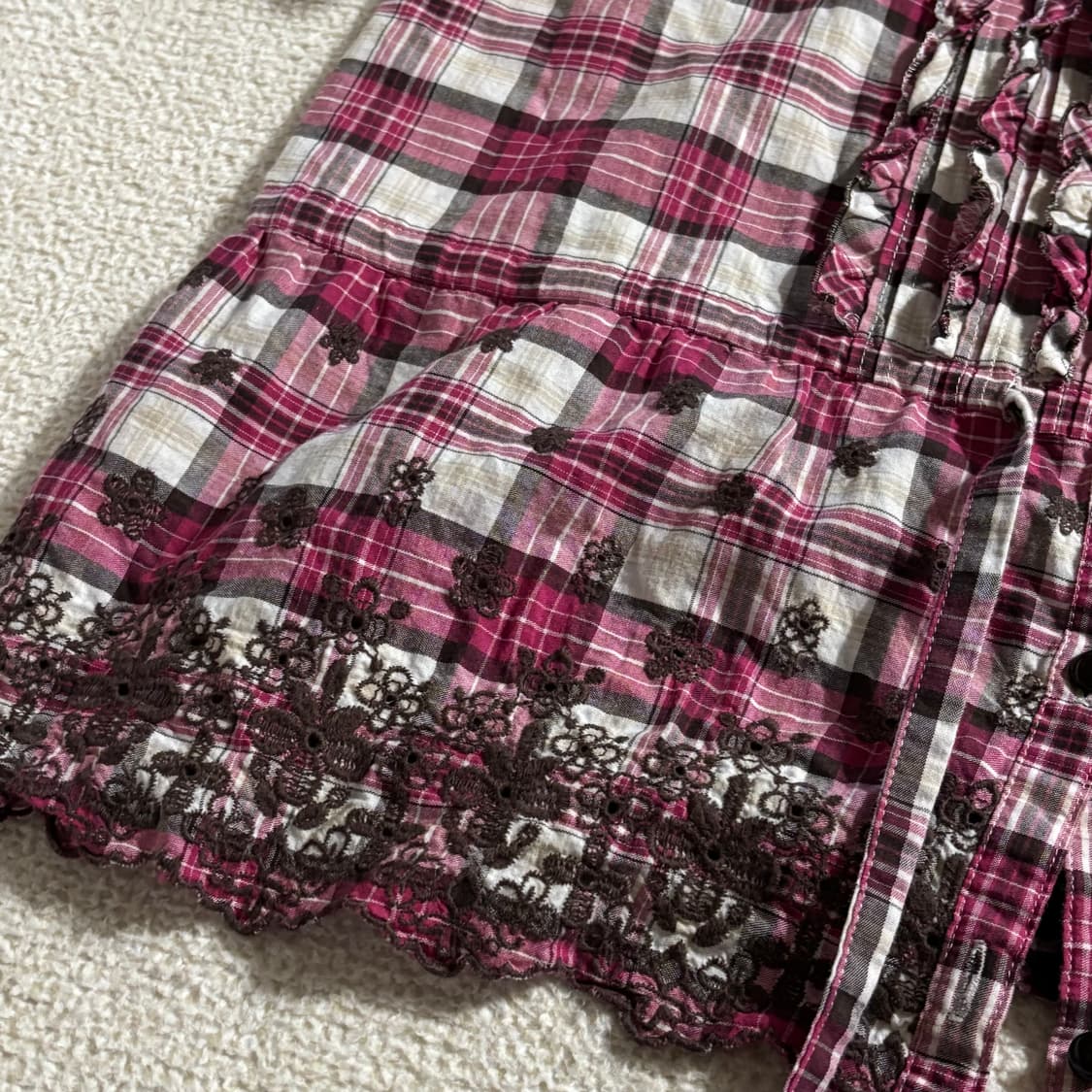 일본빈티지 ANYSIS 핑크 브라운 체크 포인트 셔츠 탑 상품이미지3