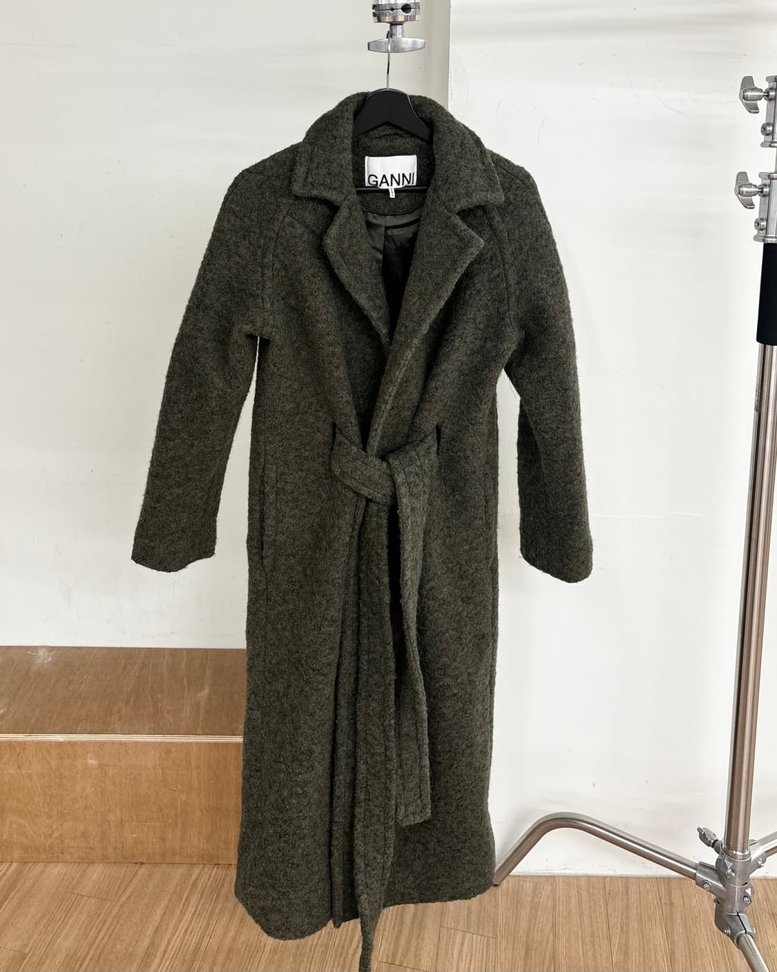 가니 카키 부클 울 롱 랩 코트 상품이미지1