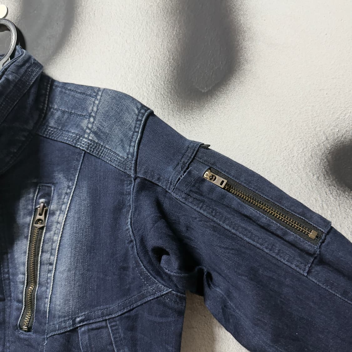 Cordura 스판덱스 데님 크롭 싱글 바이커 자켓 상품이미지6