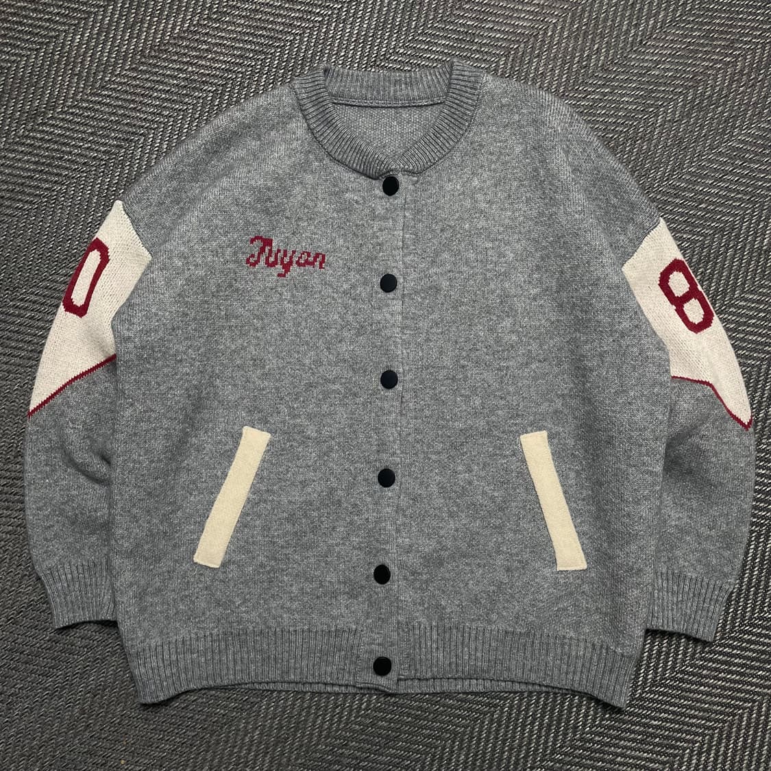 빈티지 밀크 넘버 패턴 박시핏 버튼 가디건y 5301 상품이미지4