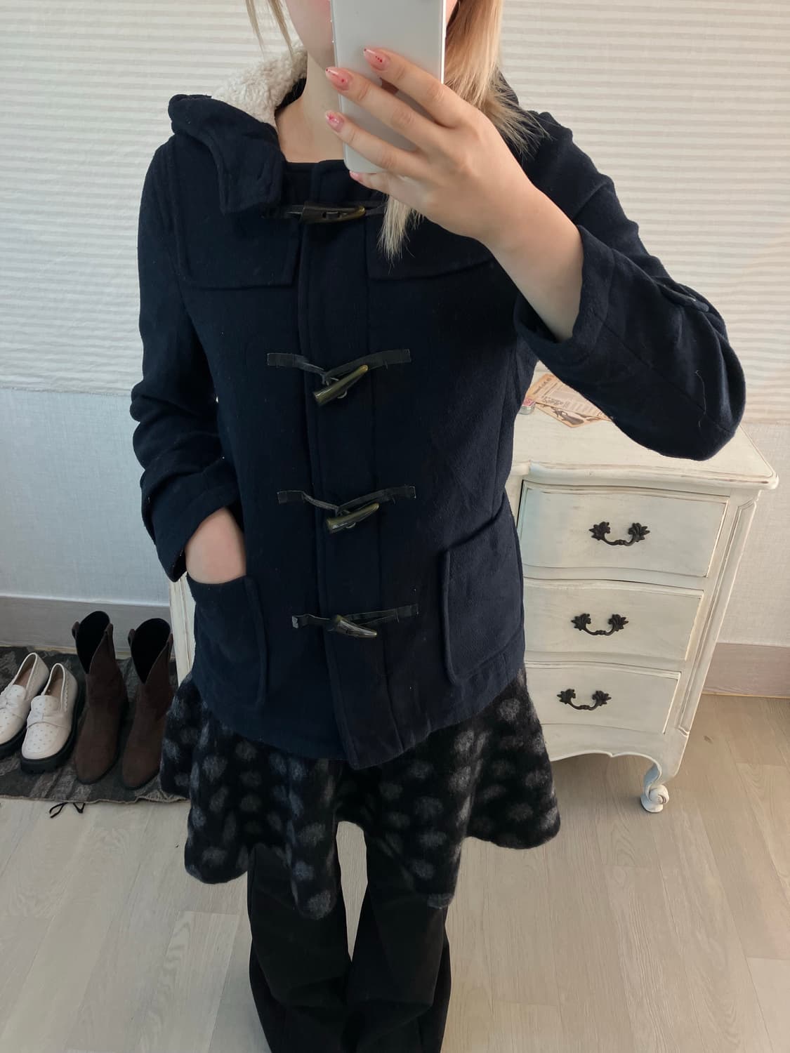 jpn vintage 네이비 더플 후드 하프코트 상품이미지3