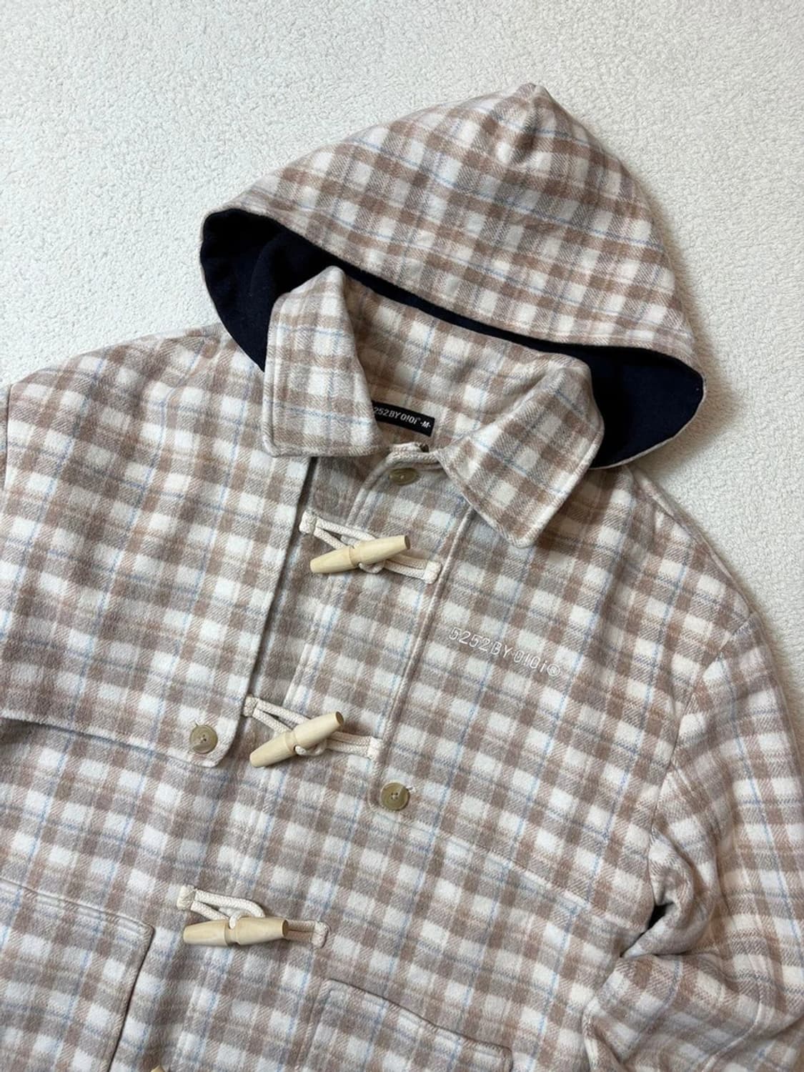 OiOi 오버핏 체크 더플 후디 코트 PN6832 상품이미지2