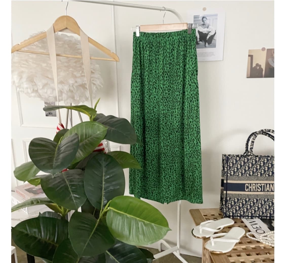 초록 레오파드 밴딩 롱스커트 상품이미지5