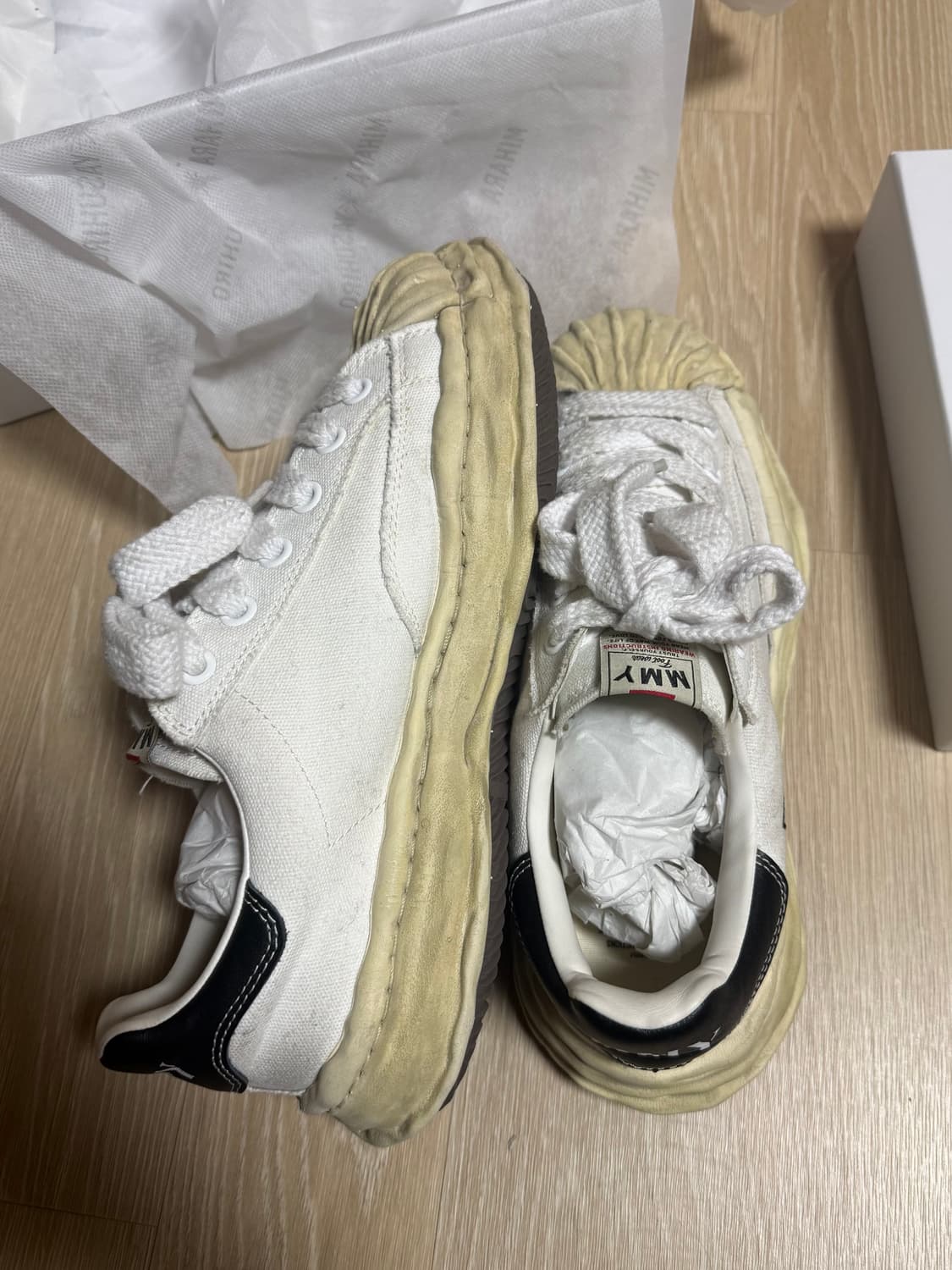 메종 미하라 야스히로 블레이키 OG 다이드 캔버스 로우탑 스니커즈 화이트 상품이미지4