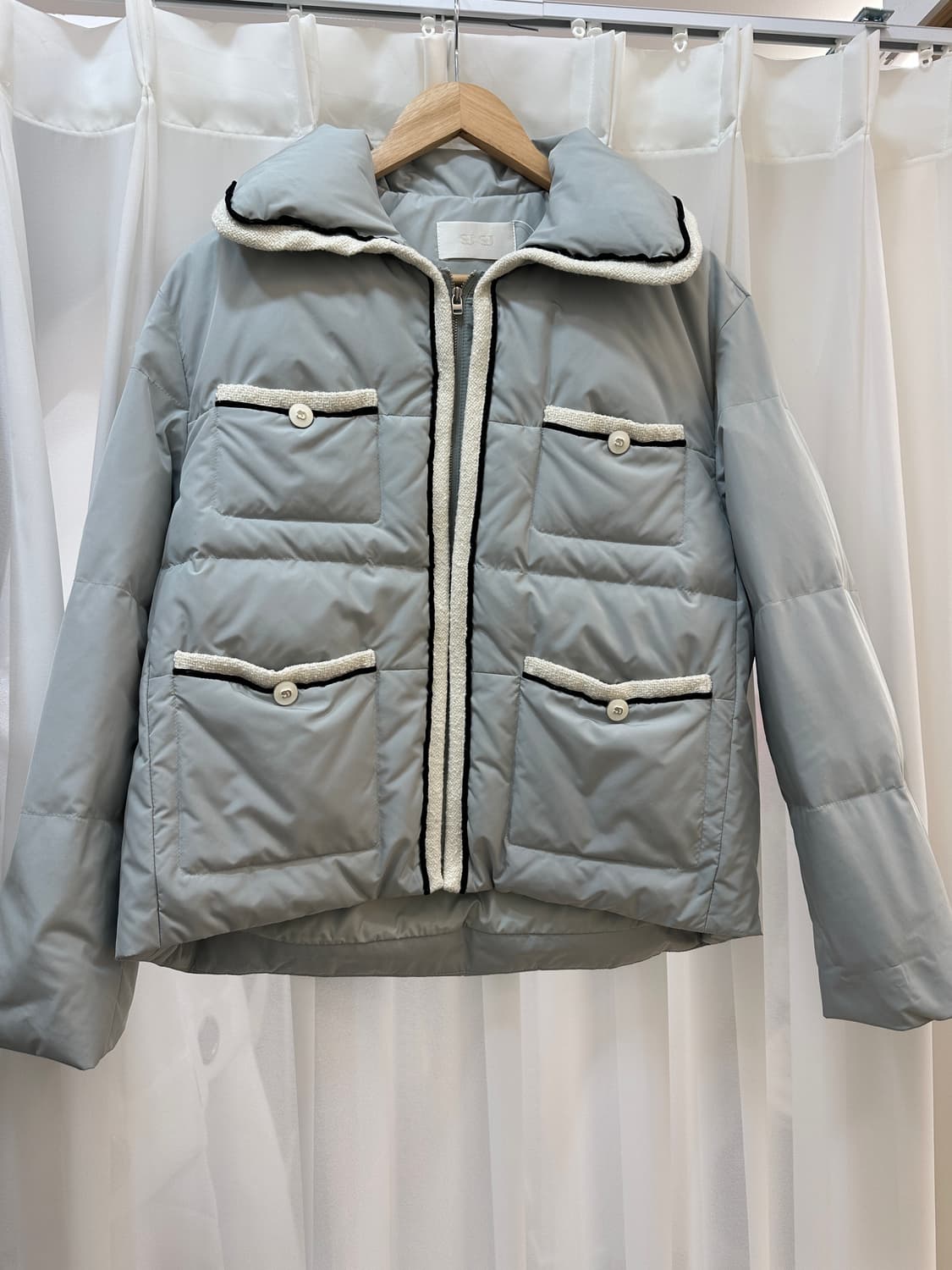 SJSJ 라이트블루 트위드 트리밍 패딩 상품이미지1