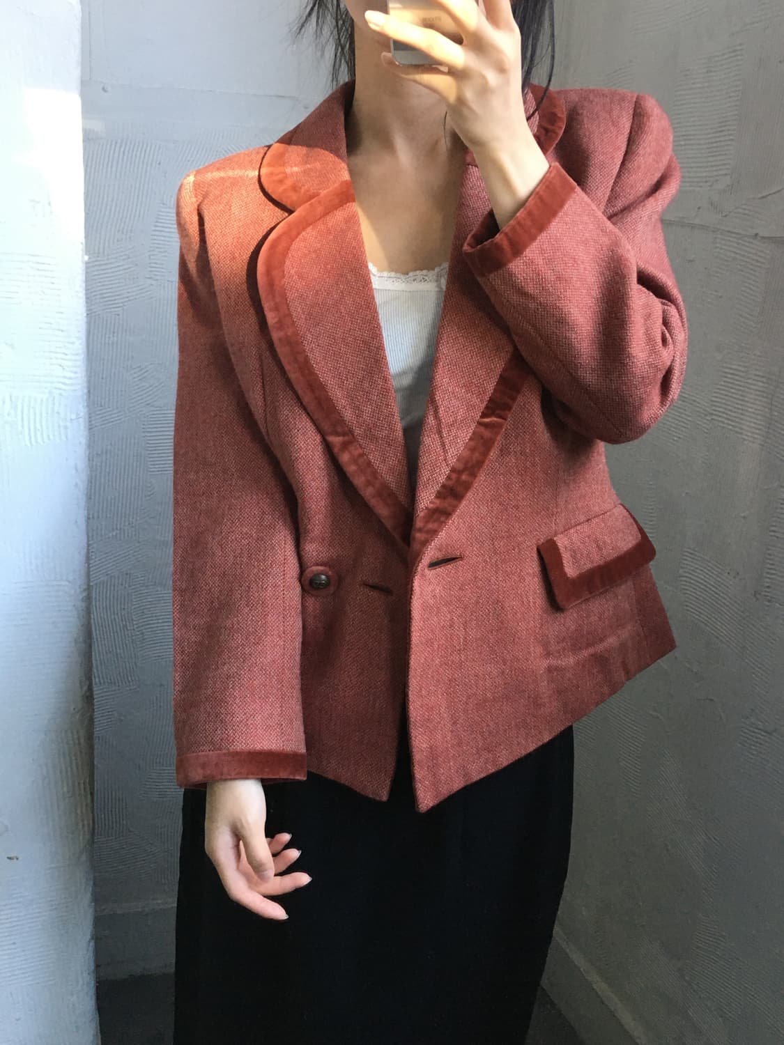 Dior 크리스찬 디올 레드 브라운 트위드 벨벳 블레이저 상품이미지1