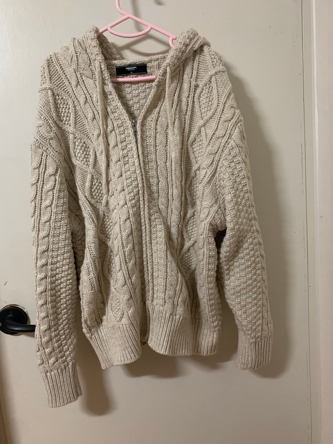 트릴리온 케이블 투웨이 후드 집업 니트 XL 크림 상품이미지1
