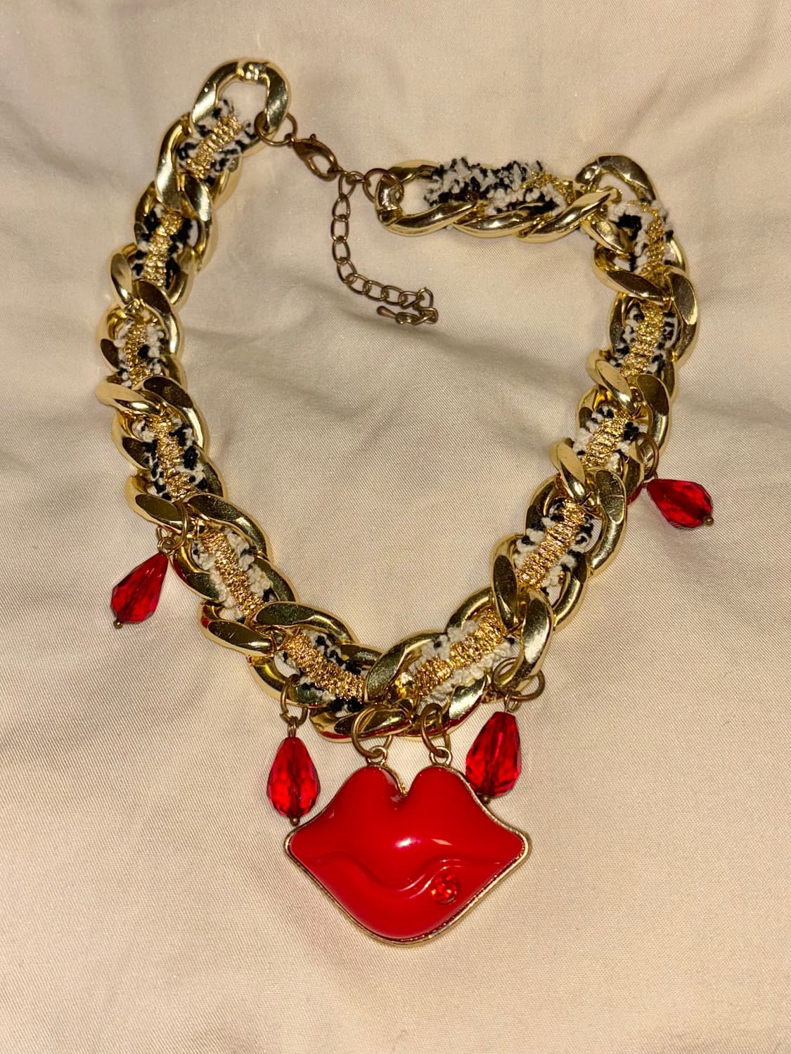 오네갸루 입술 골드 목걸이 체인 큐빅 빈티지 갸루 상품이미지1