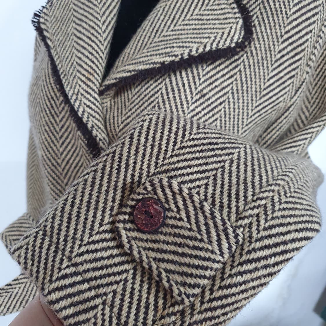 빈티지 너드 그런지 수술 디테일 모직 헤링본 벨티드 자켓 모리걸 레트로 상품이미지5