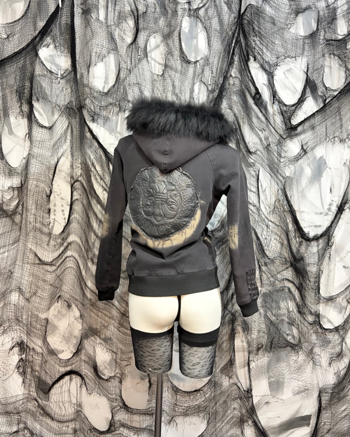 Y2K Fur hoodie patch bomber jacket 상품이미지4