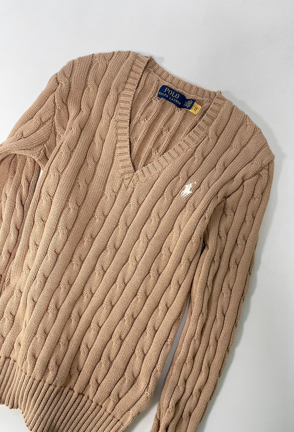 [XS] 폴로 랄프로렌 코튼 케이블 꽈배기 브이넥 니트 스웨터 QR인증 상품이미지3
