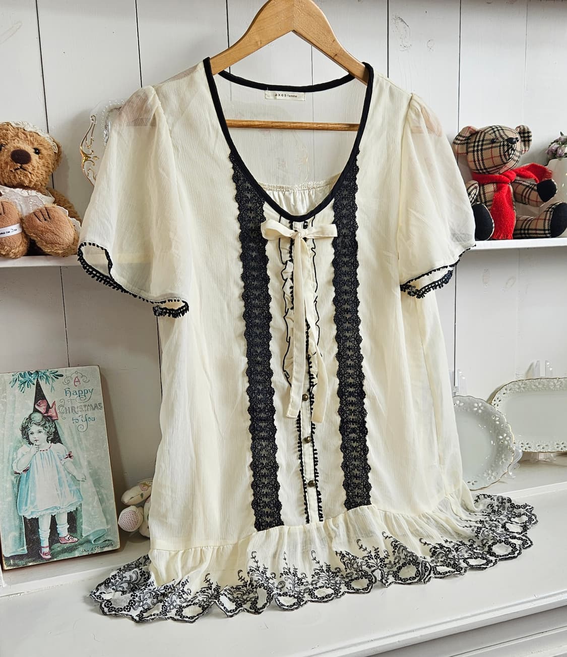 0327(axes femme) 레이스 리본 쉬폰 블라우스 상품이미지2