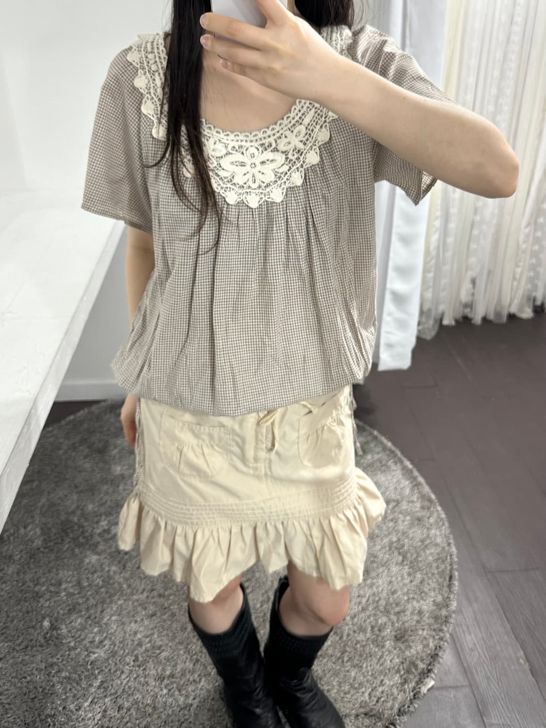 brown check blouse 상품이미지4
