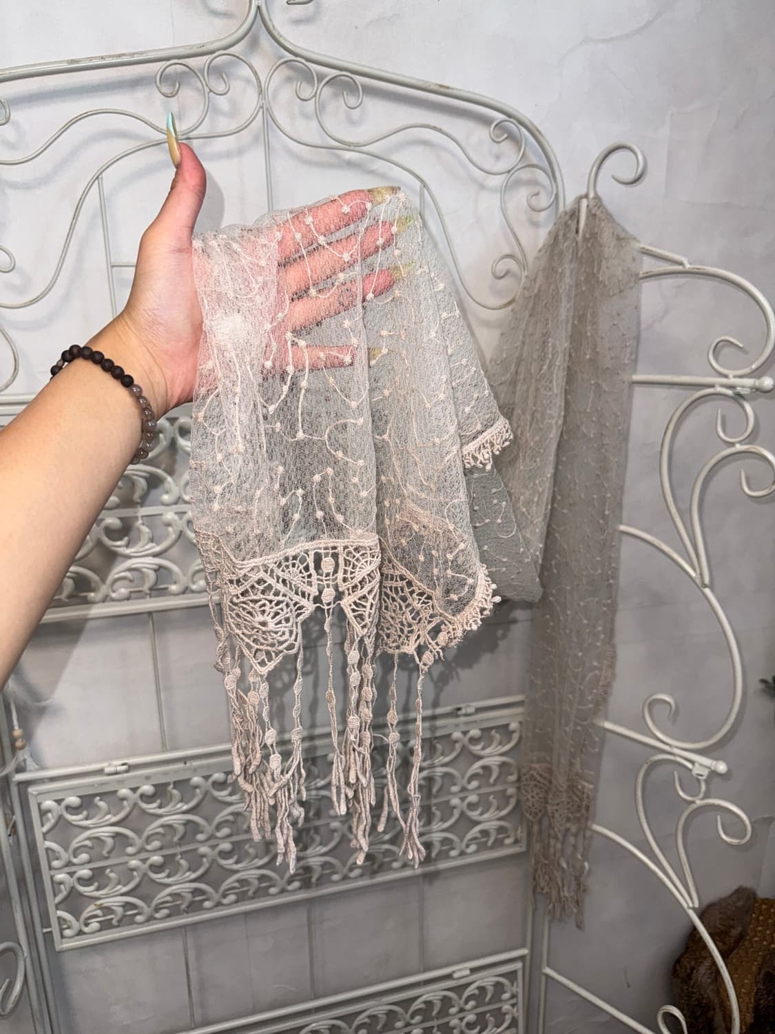 Ash pink crochet lace scarf 상품이미지3