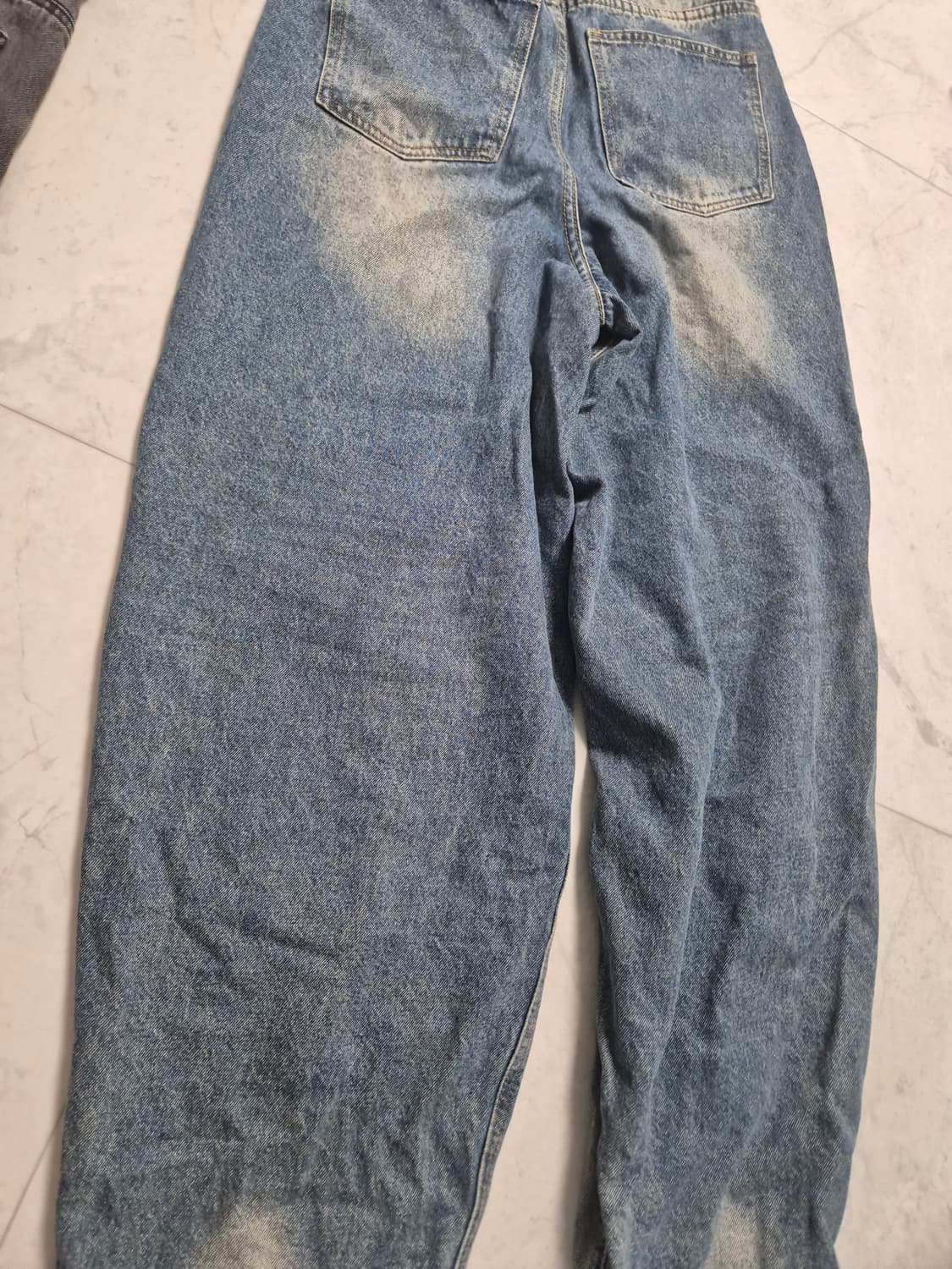 이지노이지 오일 워시드 배기 와이드 데님팬츠 - 딥블루 상품이미지3