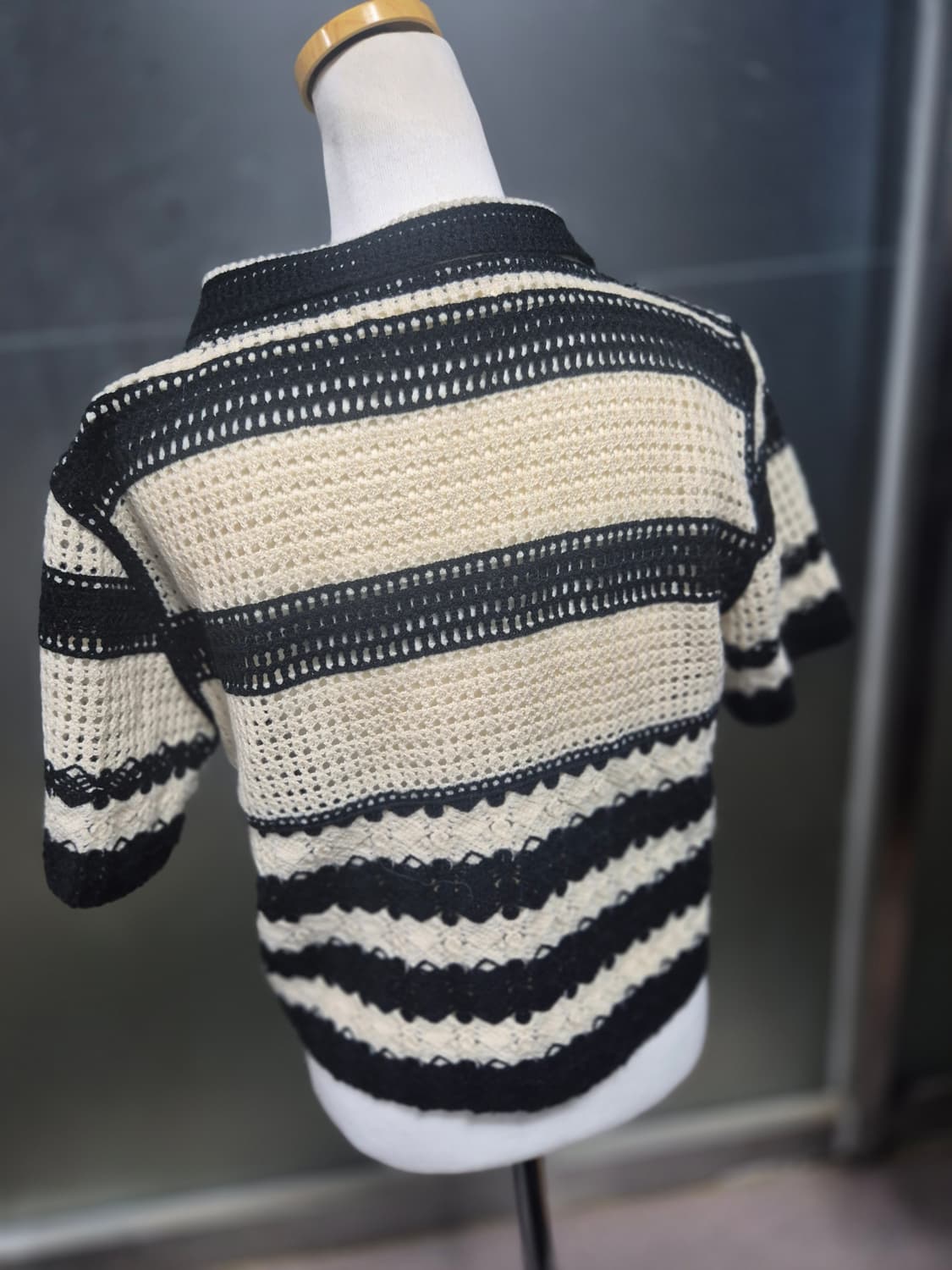 크로셰 뜨개 반팔 가디건 블랙/아이보리 상품이미지2