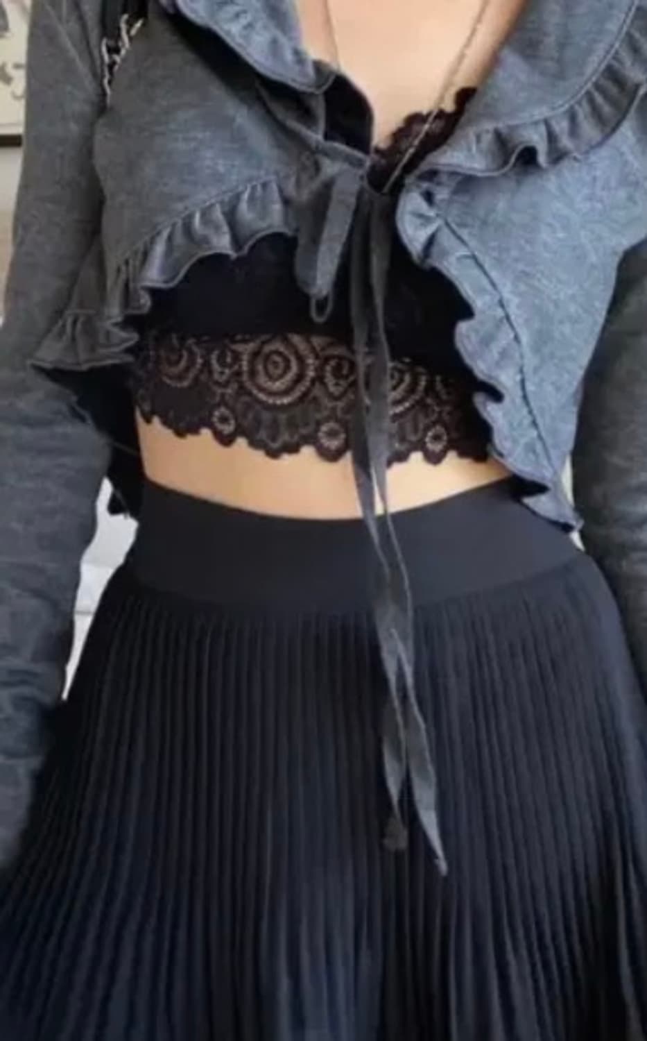 쓰리타임즈 러플 리본 가디건 상품이미지1