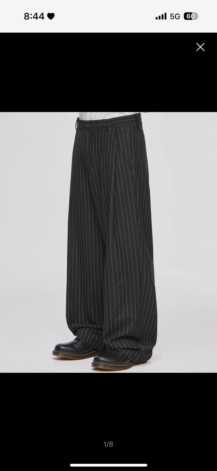 시그니처 사이드 딥 원턱 슬랙스 블랙스트라이프 상품이미지1