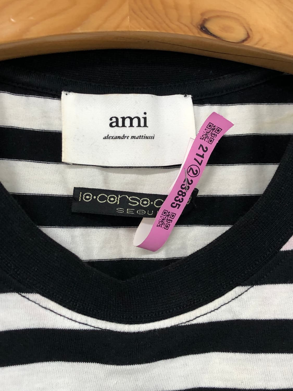 005 / Ami 아미 하트로고 스트라이프 셔츠 검흰 상품이미지7