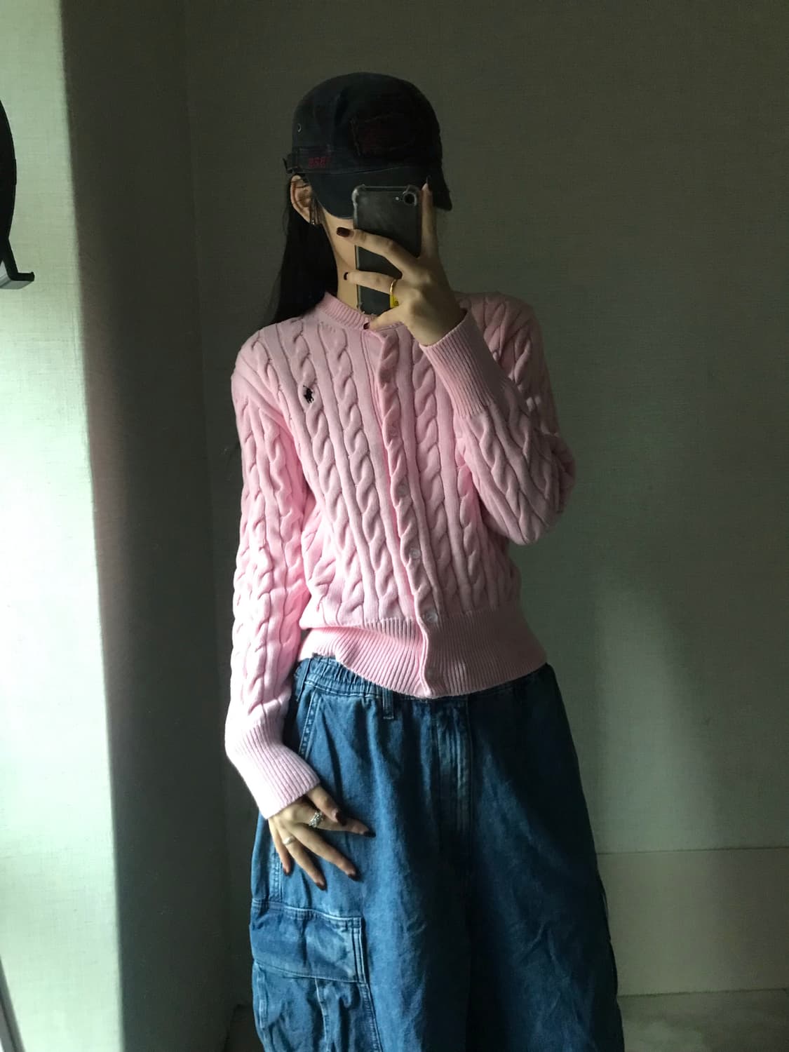 폴로 연핑크 케이블 니트 가디건 상품이미지1