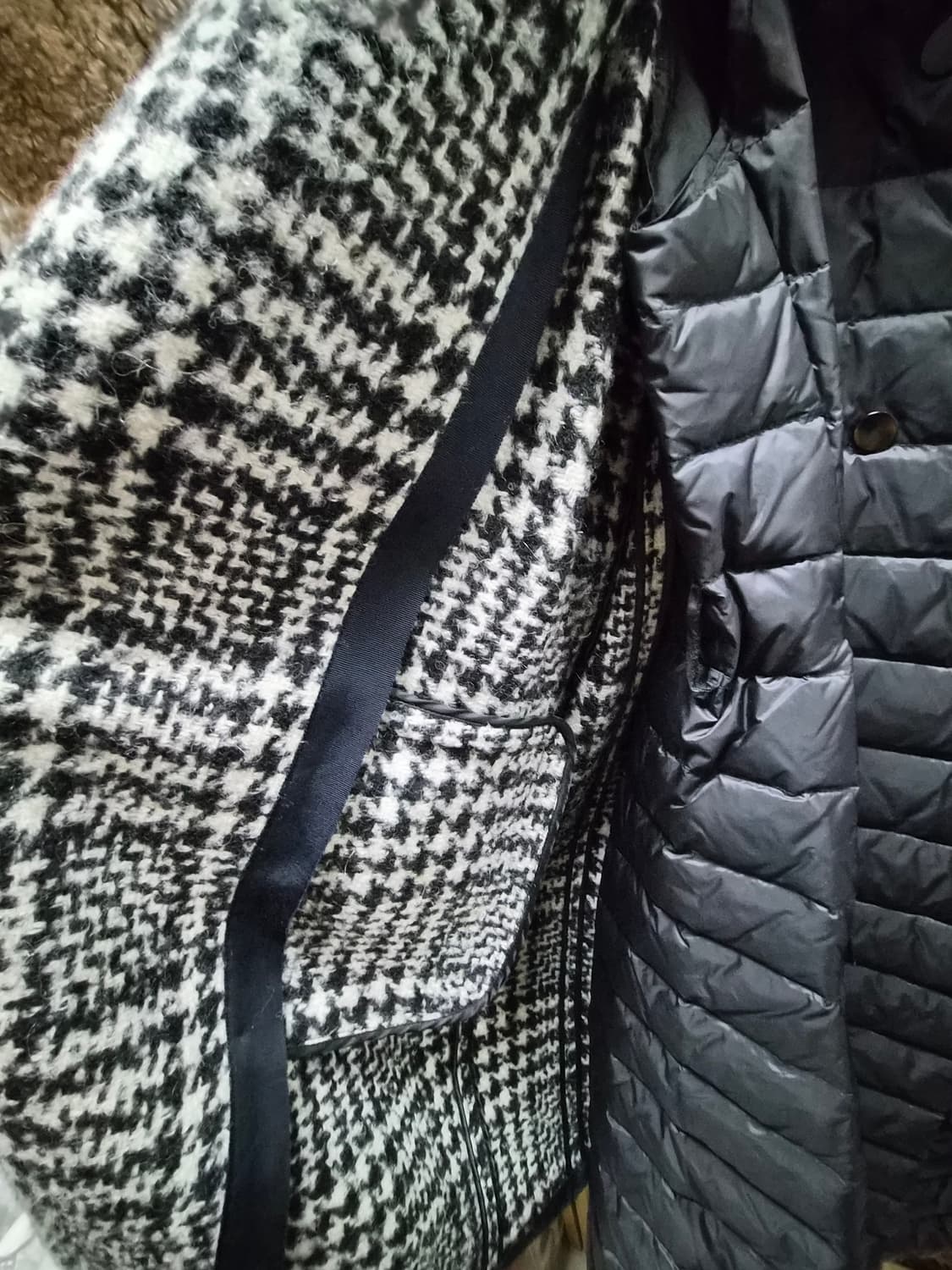 블루밍 울알파카  하운드투스 체크코트.패딩 후드 롱 베스트 상품이미지6