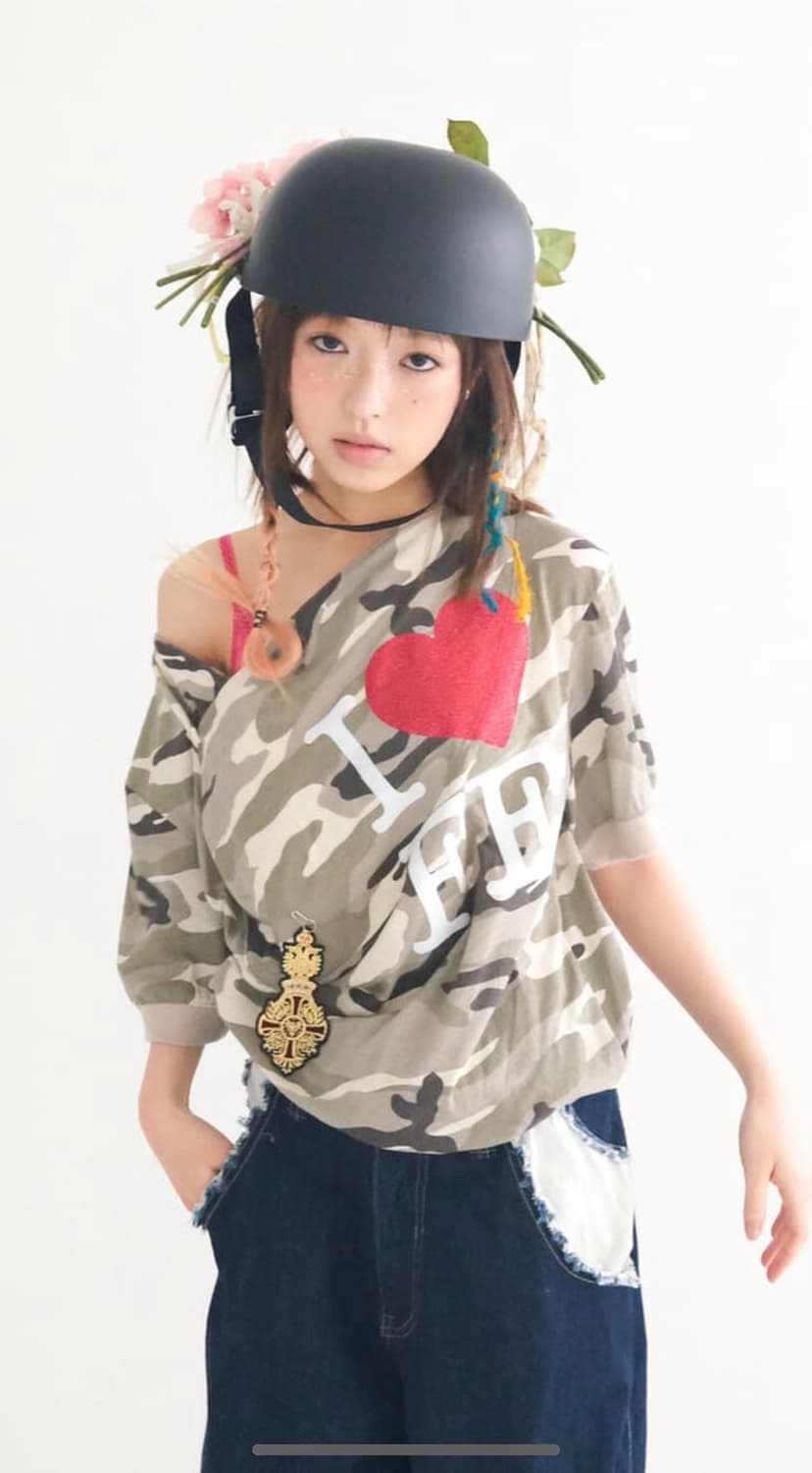 샵페어리 넥 버튼 카모 반팔 티셔츠 상품이미지3