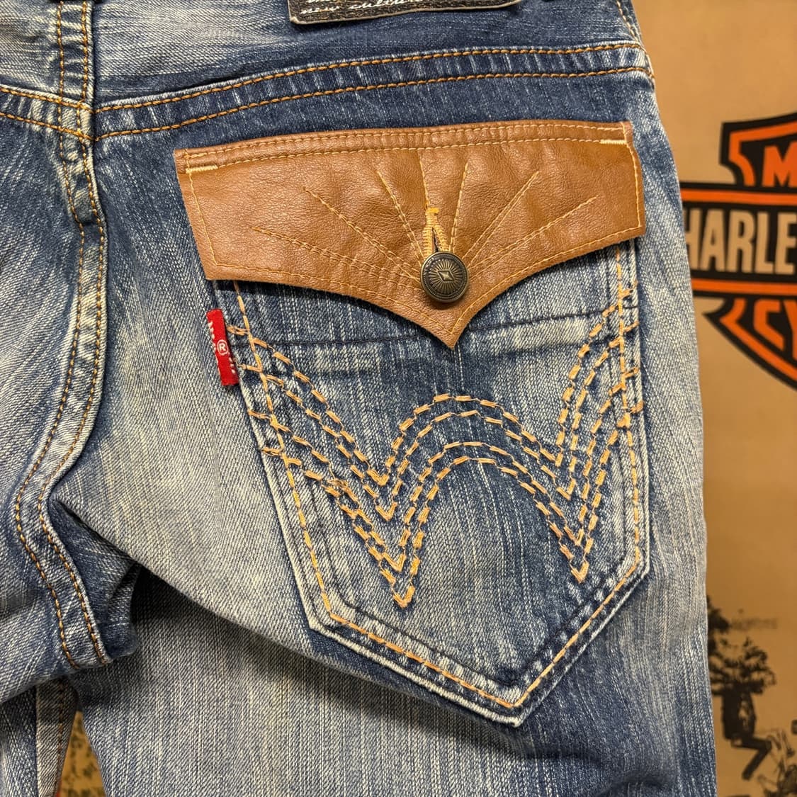 90s 에드윈 XV 네이티브 웨스턴 빈티지 워싱 세미부츠컷 데님팬츠N83 상품이미지7