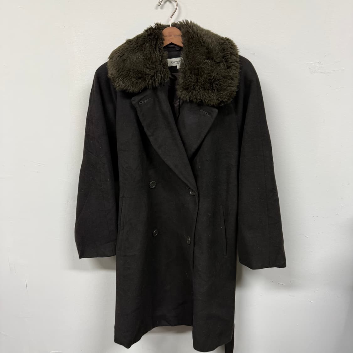 90s 캘빈클라인 퍼 트리밍 더블 코트 아카이브 상품이미지2