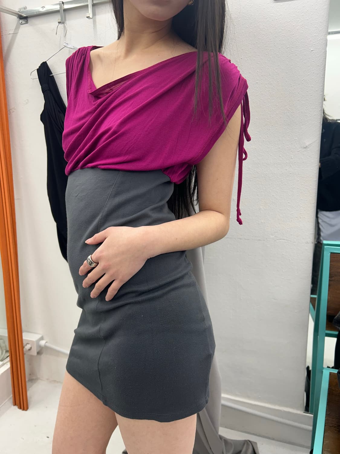 드레이프넥 미디 원피스 상품이미지1