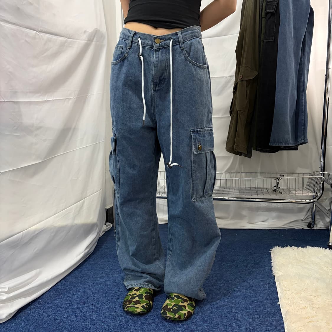 연청 스트링 카고 데님 팬츠 상품이미지1