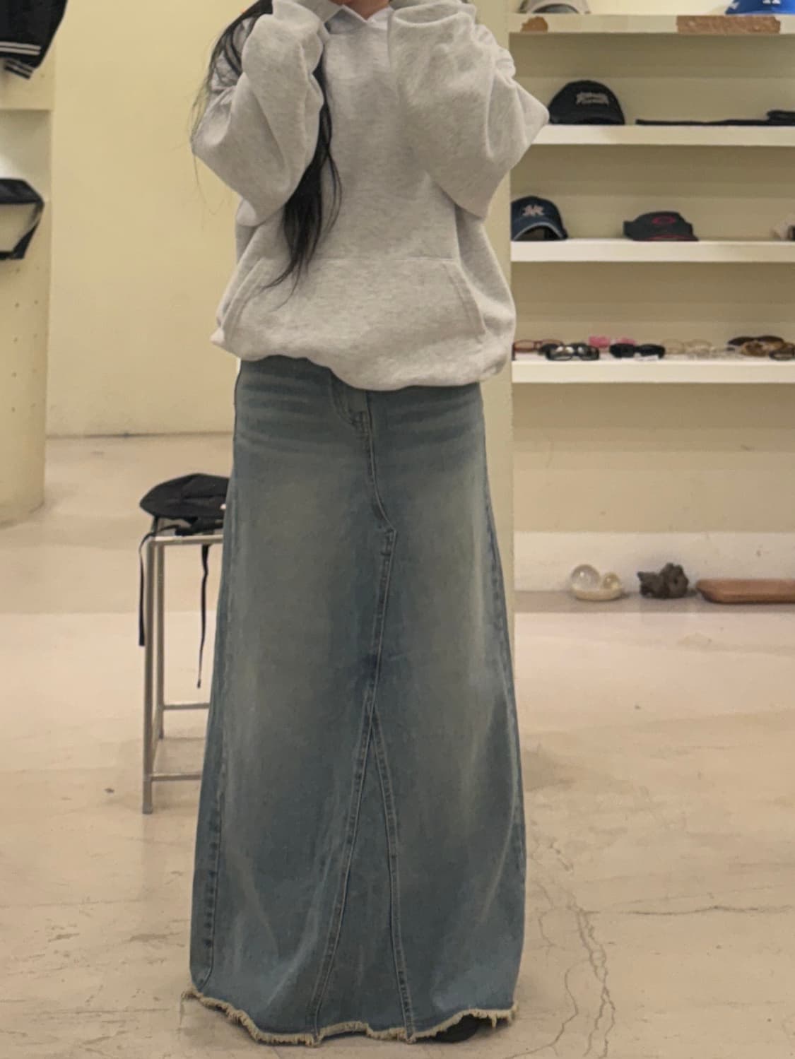 ecru 연청 컷오프 슬릿 데님 롱 스커트 U733 상품이미지1