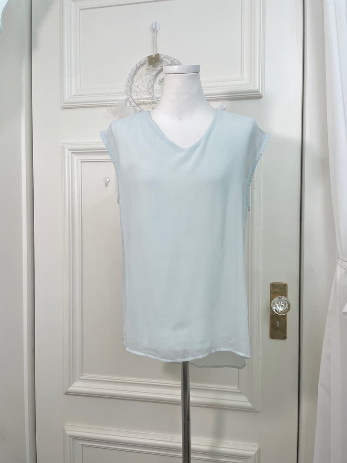 sheer mint sleeveless summer blouse 상품이미지1