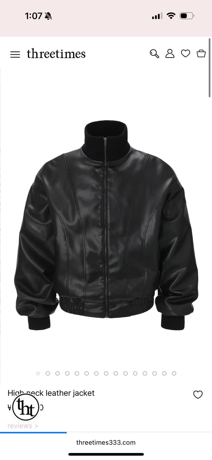 쓰리타임즈 하이넥 레더자켓 상품이미지1
