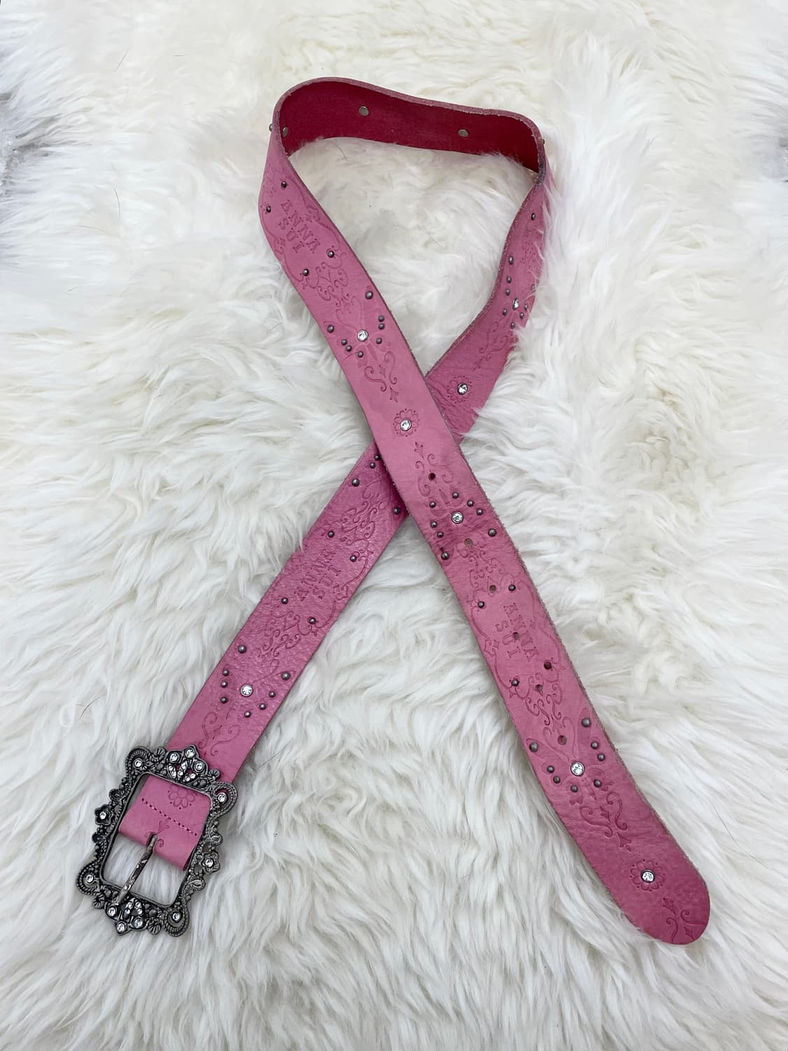 리얼레더 핑크 오리엔탈 펀칭 버클 벨트 상품이미지4