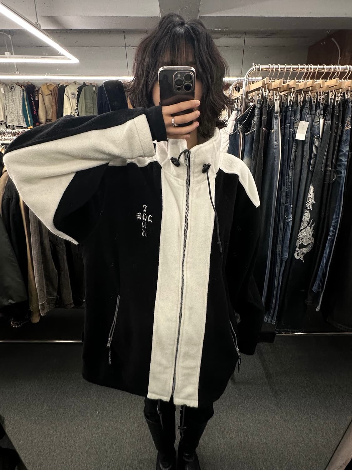 OS)도그타운 빈티지 자수 로고 포인트 플리스 집업 상품이미지2