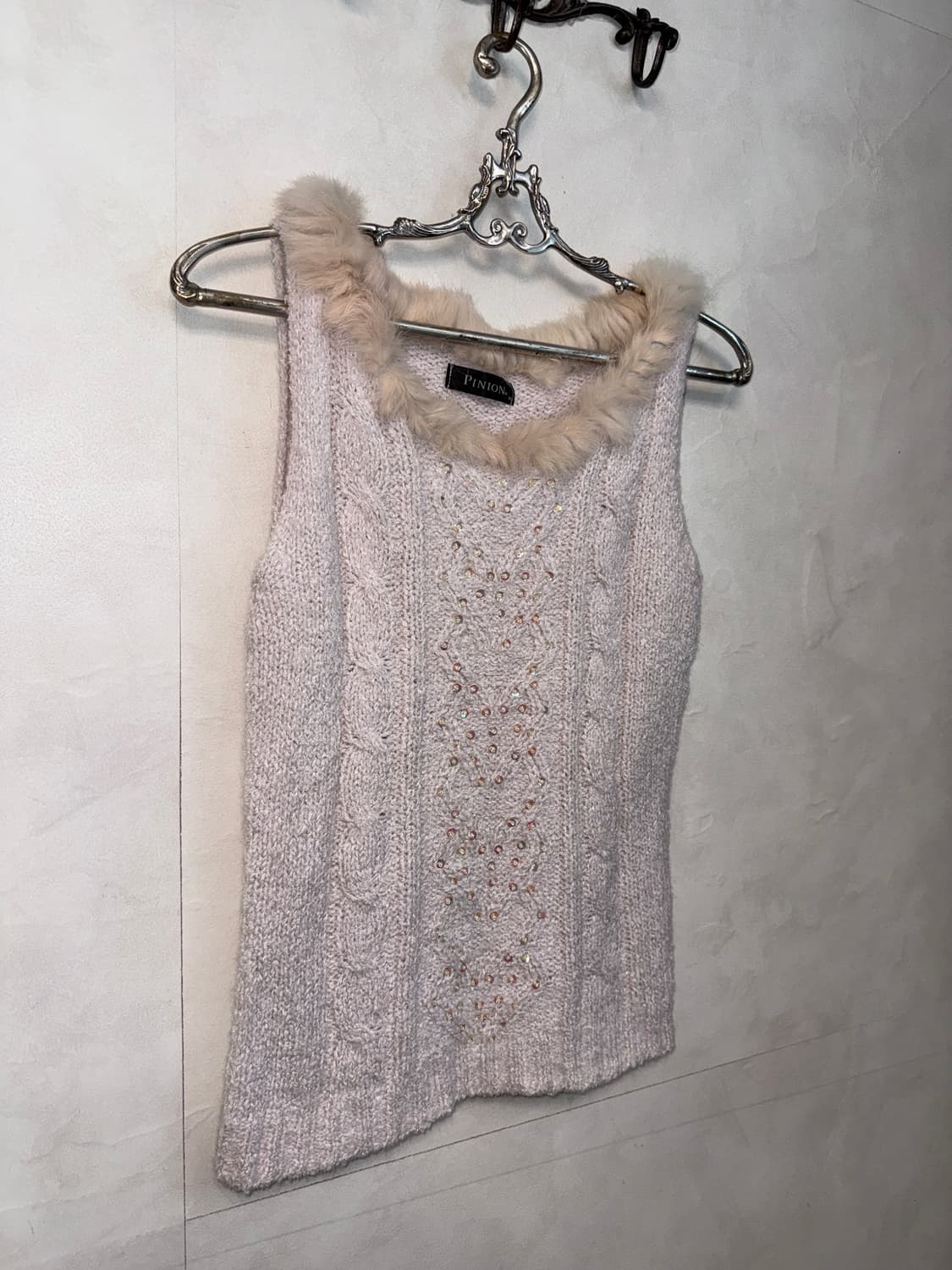 Baby pink mohair rabbit fur trimming 나시 상품이미지2