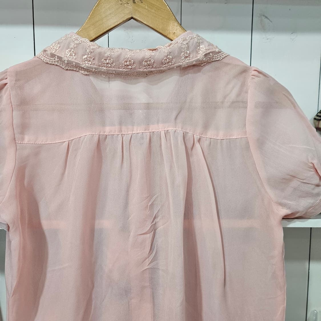 레이스 세일러카라 핑크 리본 블라우스 상품이미지7