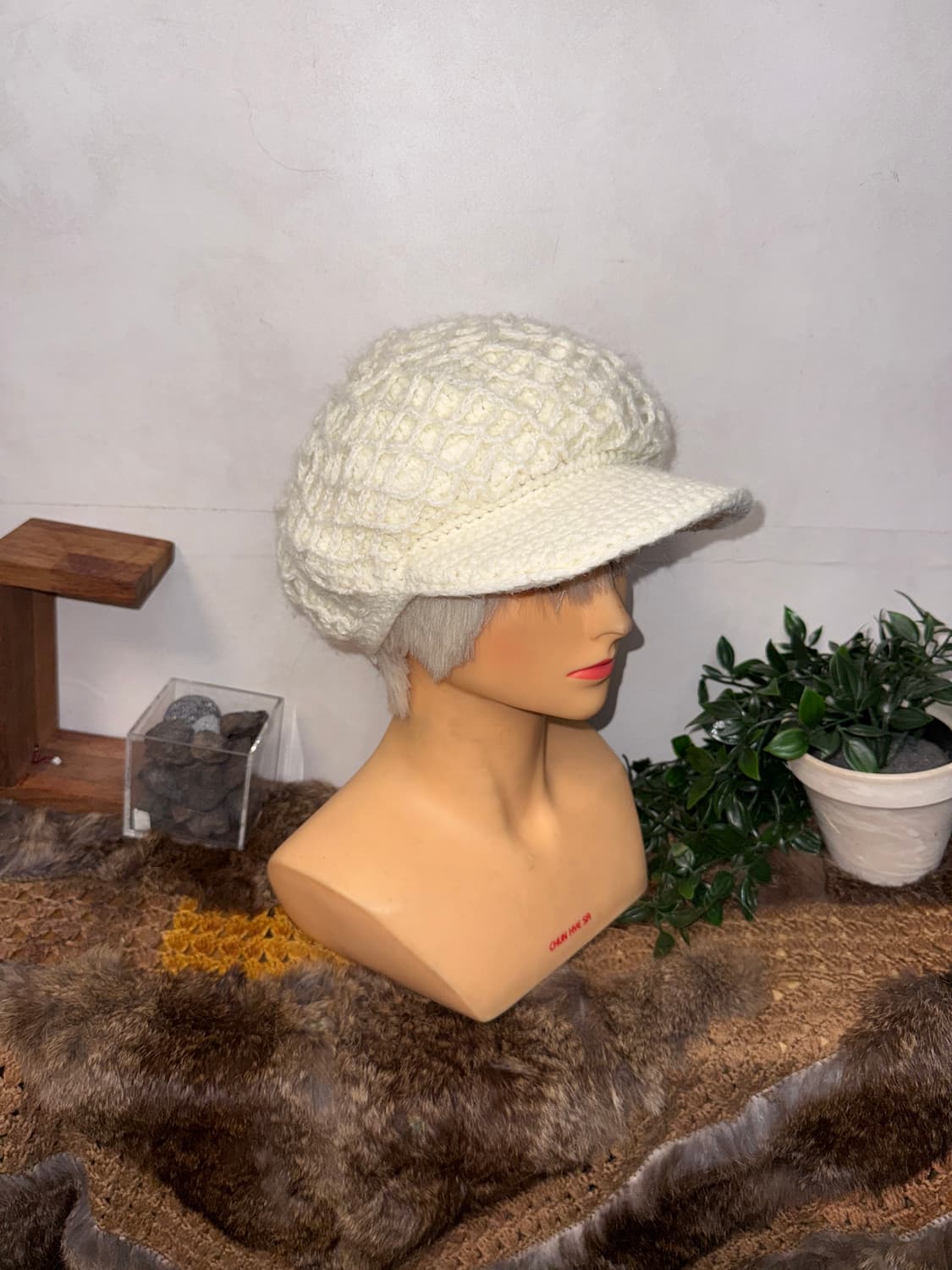Ivory crochet knit newsboy cap 상품이미지3
