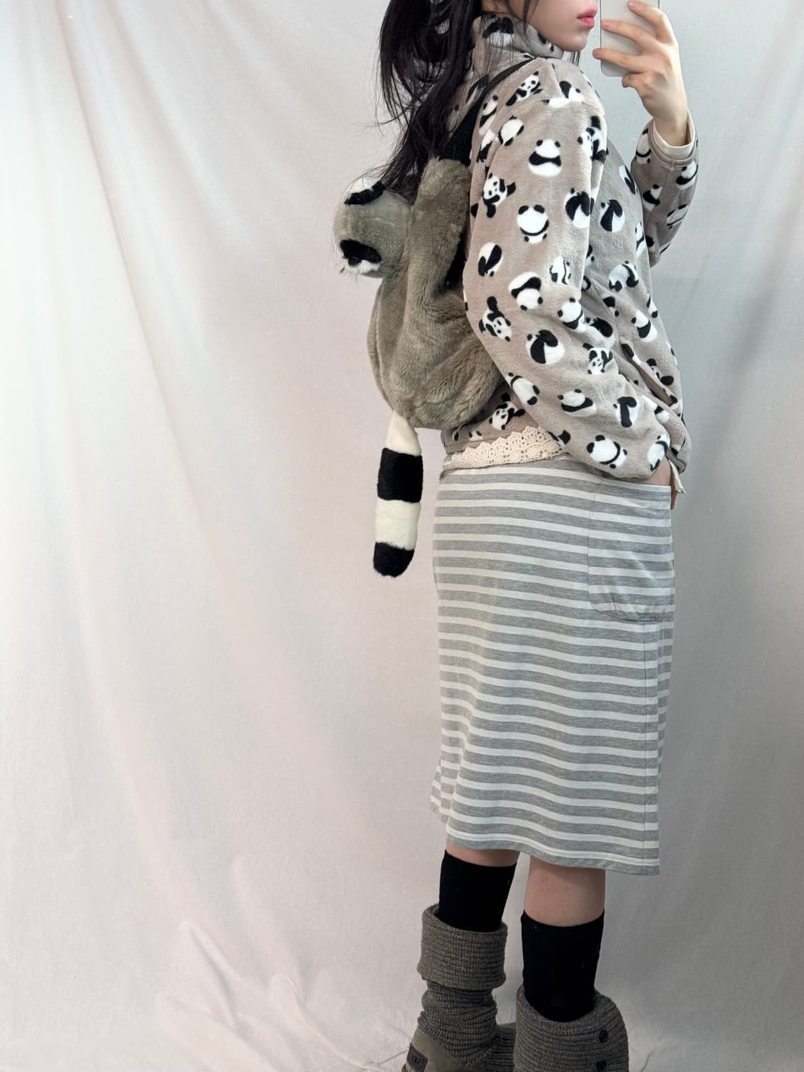 스트라이프 패턴 포켓/버튼 디테일 스커트 상품이미지5